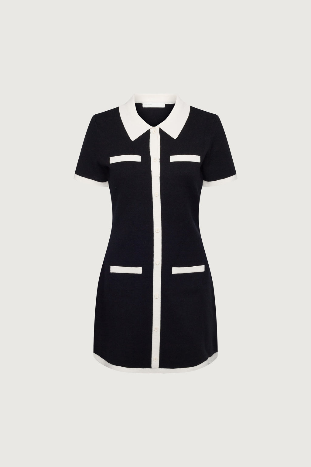 MINI-ROBE EN MAILLE À COL ET BORDURES CONTRASTÉES