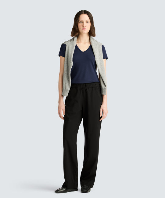 T-shirt col V en laine mérinos pour femme
