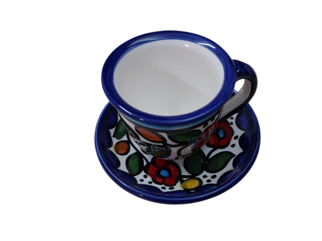 Handcrafted Palestinian Arabic Coffee Cup | Garden Rose Vine Ceramic Espresso Cup from Hebron