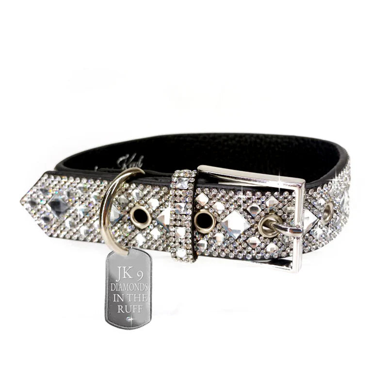 Luxury Silver Print Dog Collar – Silver Hardware | Soft Vegan Leather, Adjustable Sizes
