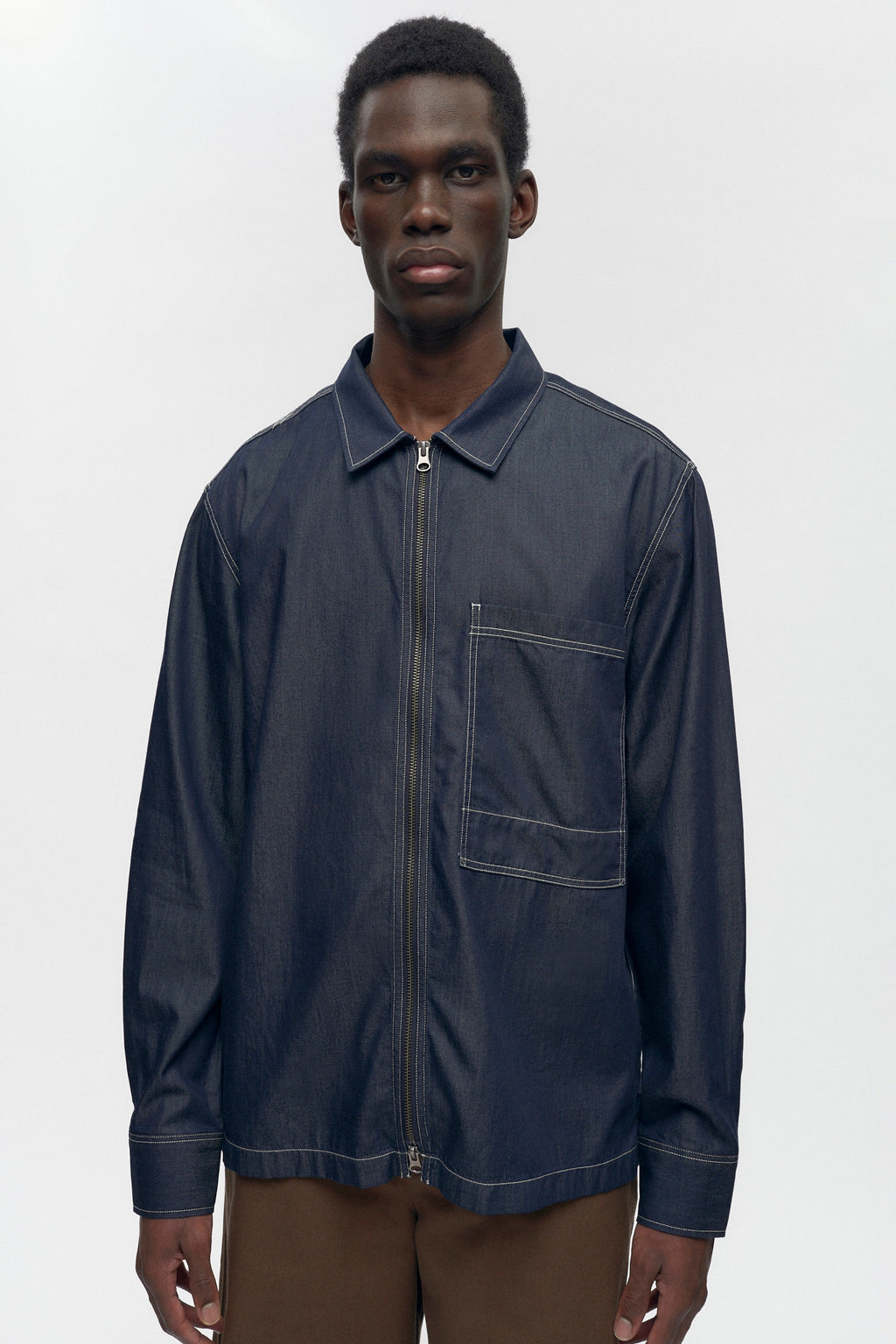 Chemise zippée en chambray pour homme