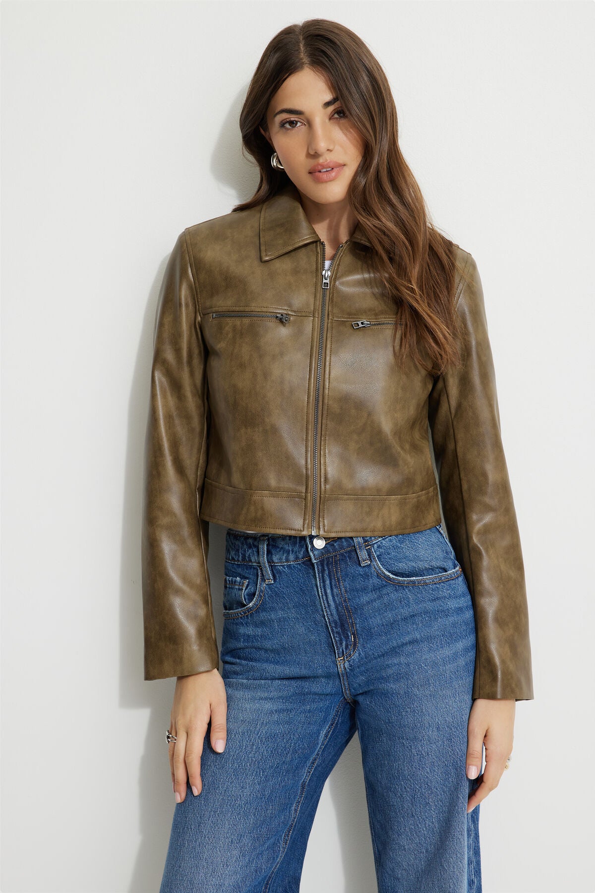 Veste de moto en similicuir délavé