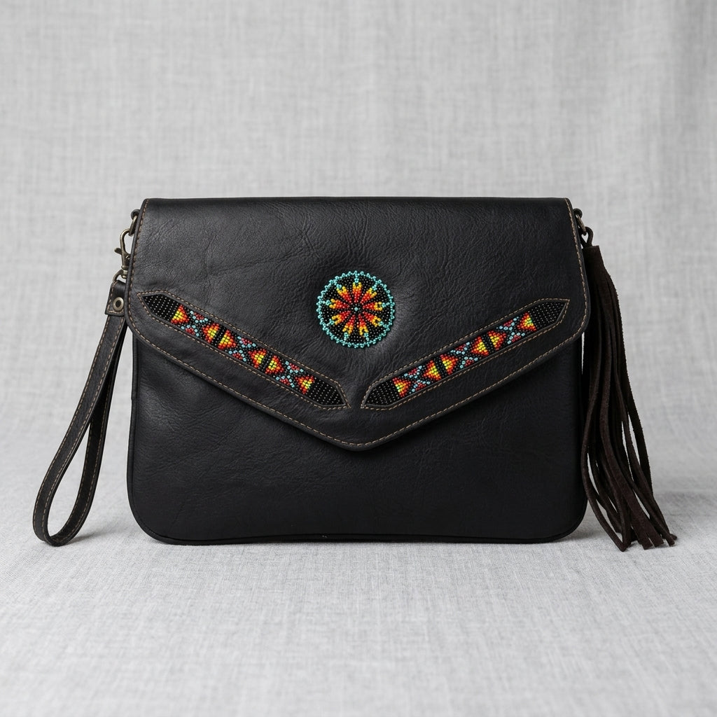 Leather beaded Crossbody bag(Chocolate Brown)