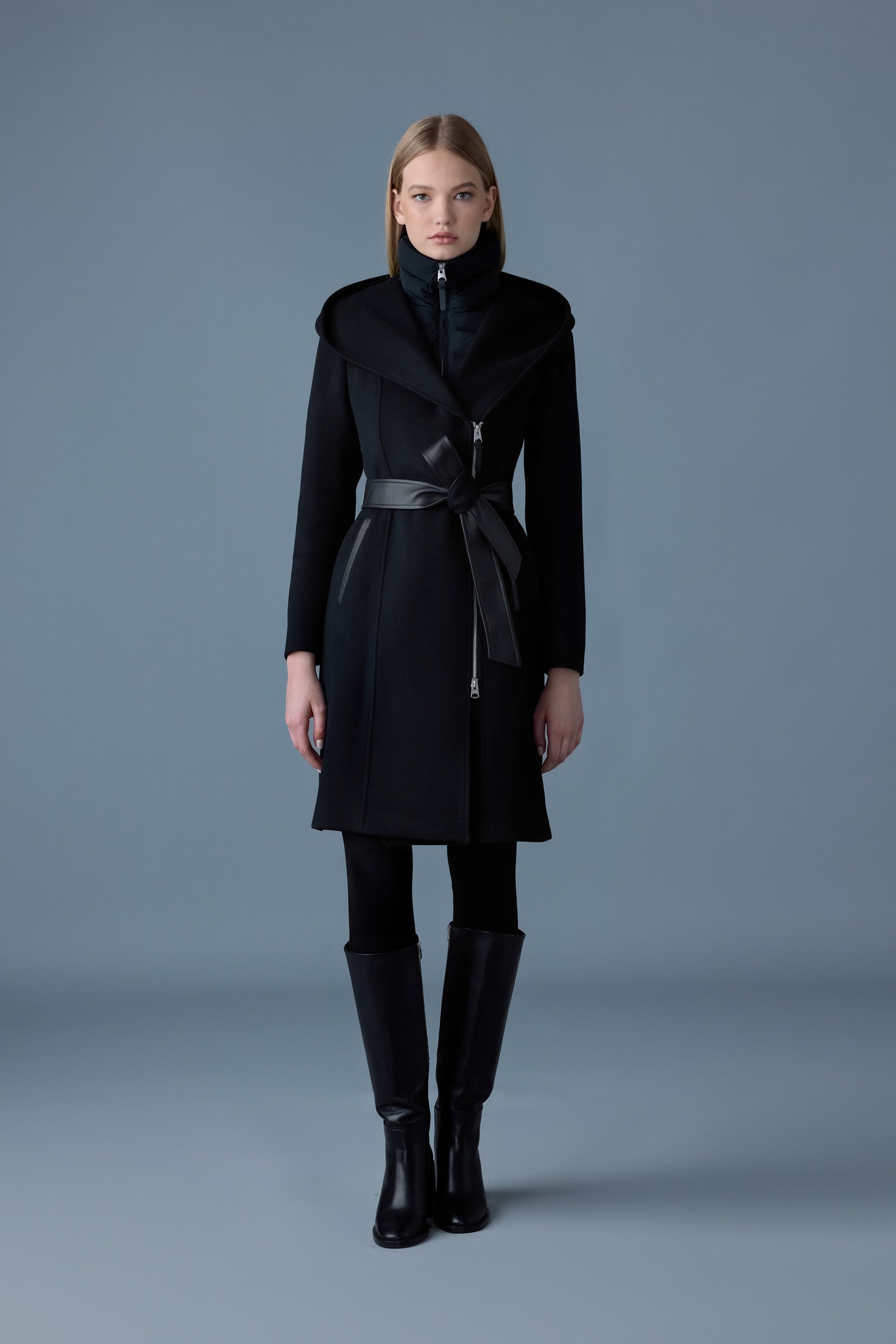 SHIA-SLB Manteau en laine double face 2 en 1 avec plastron amovible