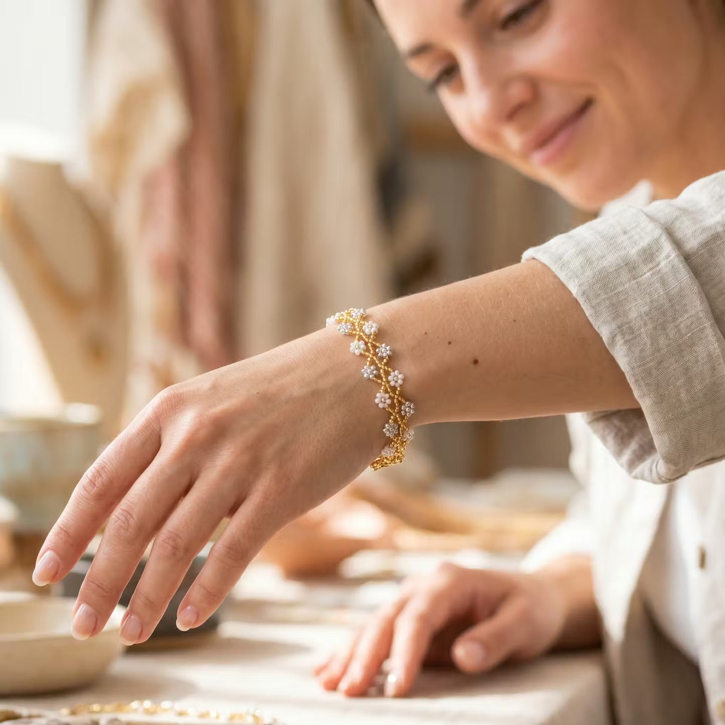Handcrafted Floral Bracelet Golden