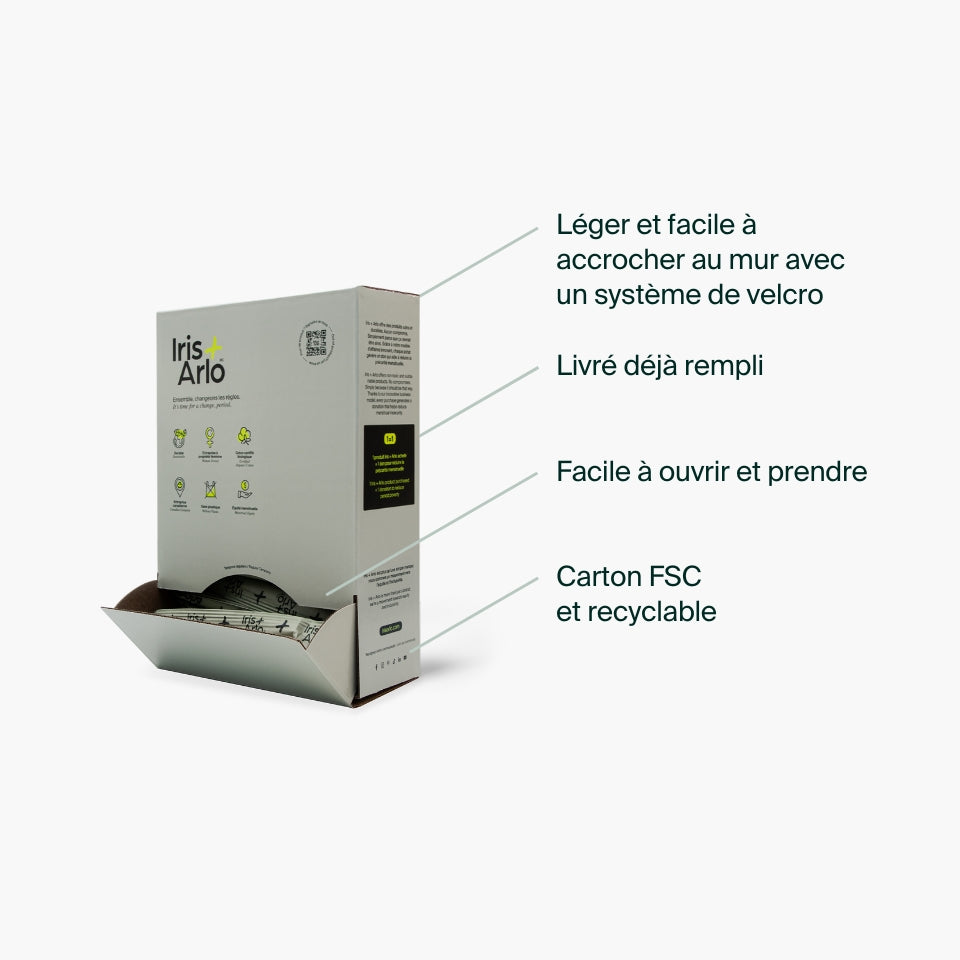 Distributeur mural en carton, tampons 100 % coton biologique