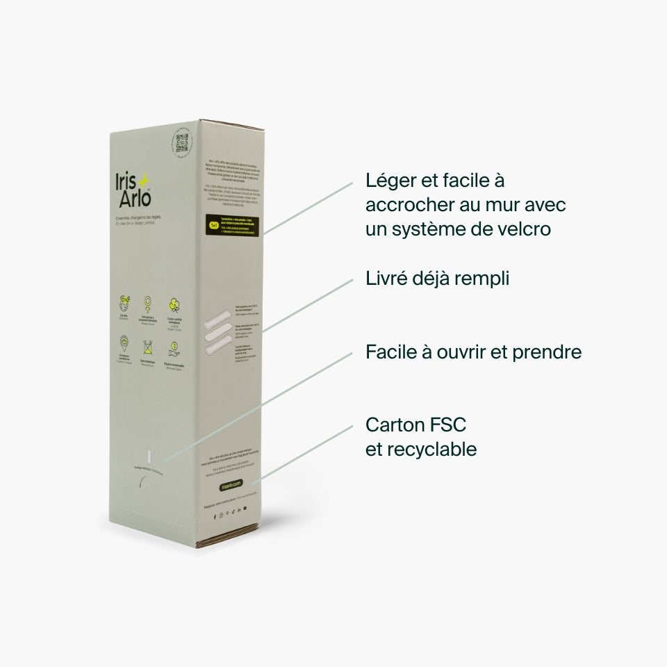 Distributeur mural en carton, protège-slips 100 % coton biologique