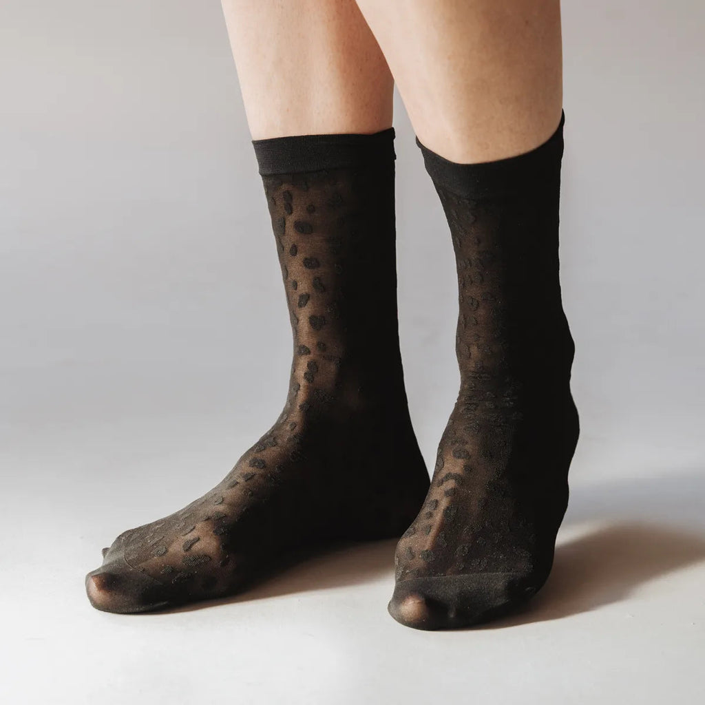 Chaussettes transparentes Rachel Mini Leopard noires