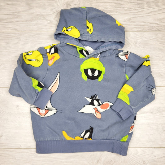 CHLV1 - H and M blue-grey pullover Looney Tunes hoodie. Size 2-4T