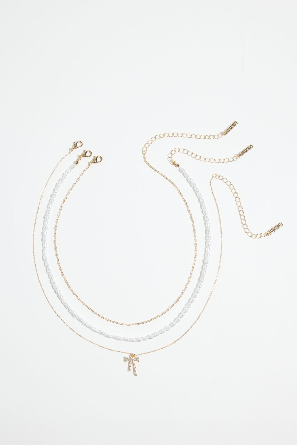 3-Pack Pearl & Bow Necklaces