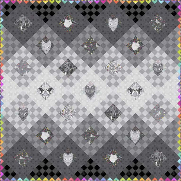 Tula Pink - Kit de courtepointe dégradée vers gris - Broderie grise