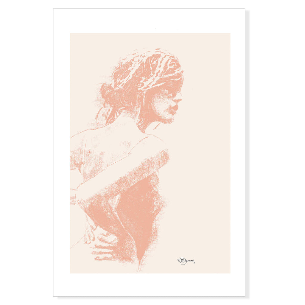 Charcoal Women Figure - Abricot on cream - art print