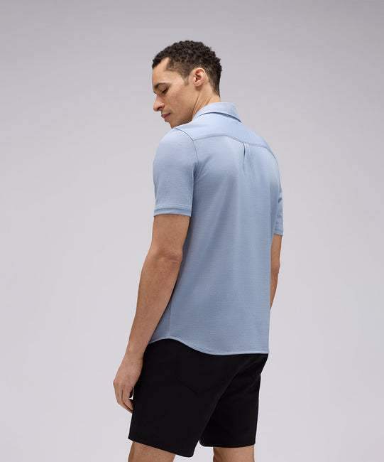Chemise boutonnée à manches courtes en laine mérinos pour homme