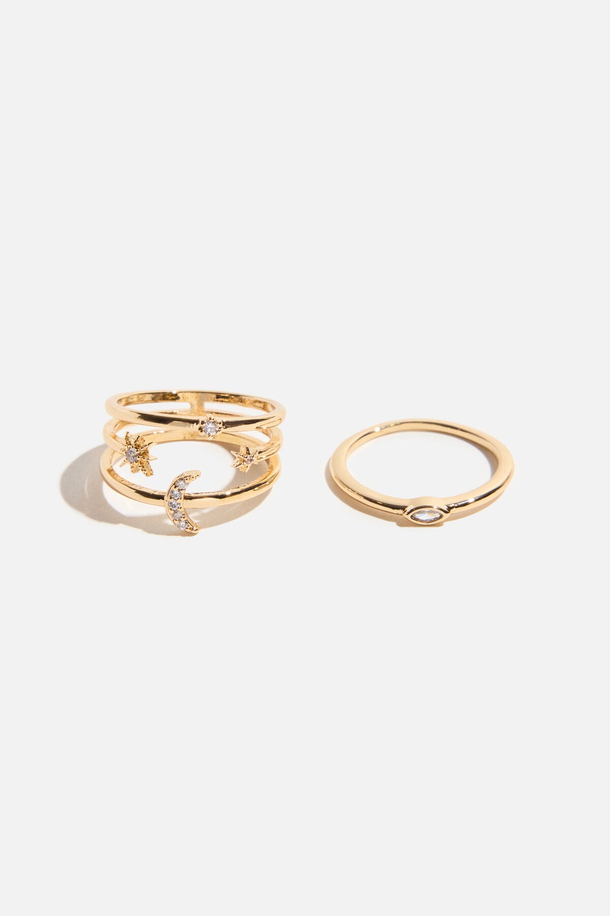 Lot de 2 bagues Lune et Étoiles