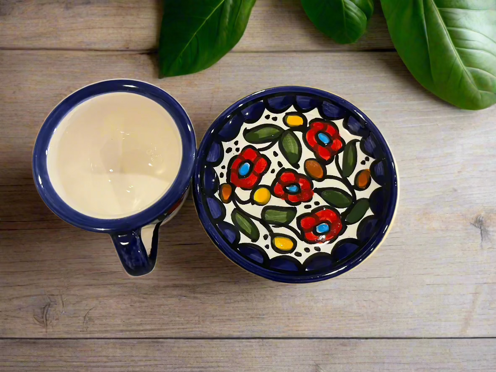 Handcrafted Palestinian Arabic Coffee Cup | Garden Rose Vine Ceramic Espresso Cup from Hebron