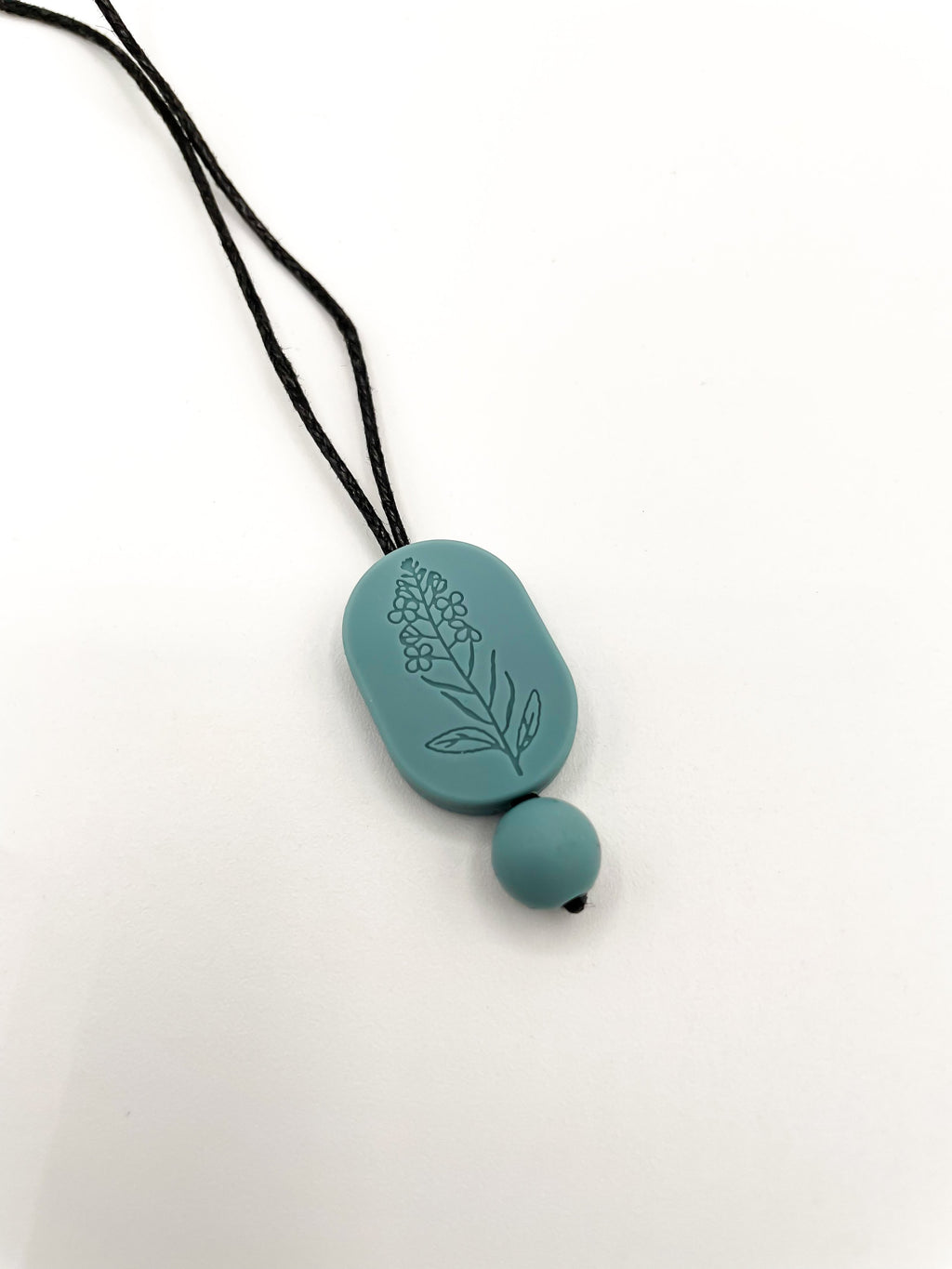 Collier à mâcher ovale à motif floral de moutarde bleue