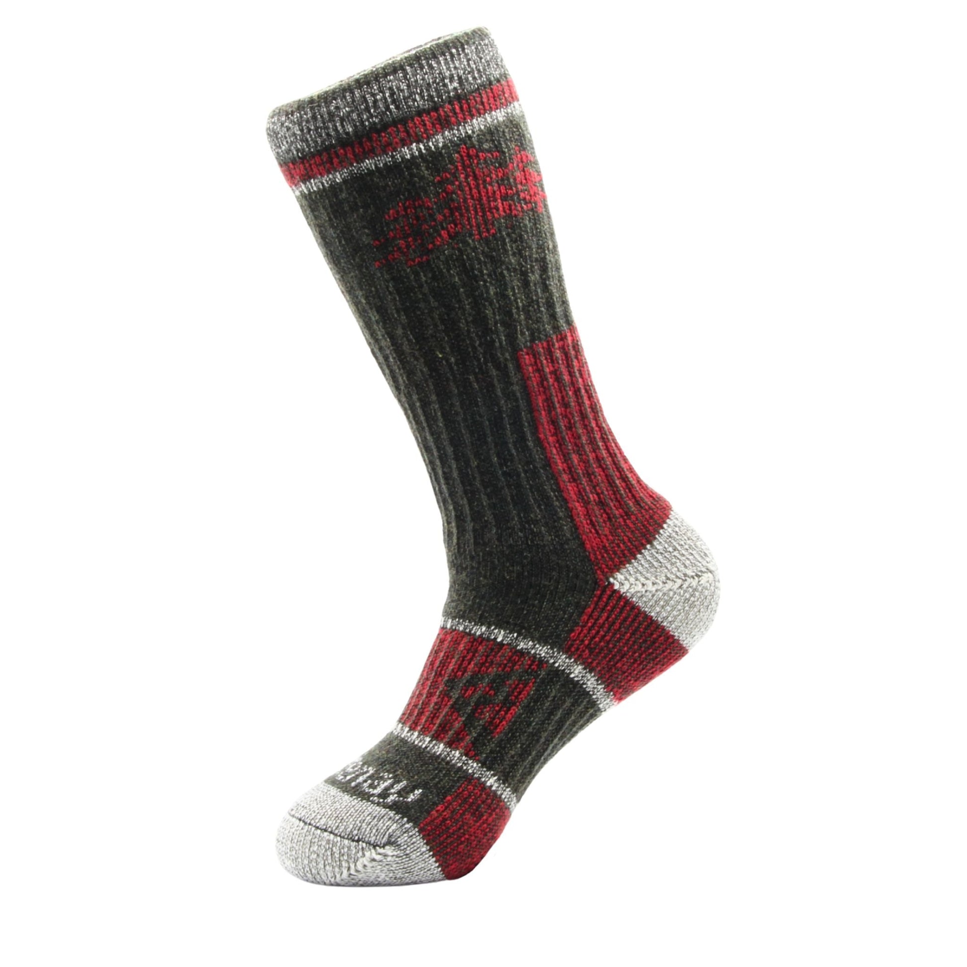 Forest Green and Red Full Cushion Merino Wool Boot Kootenay Sock