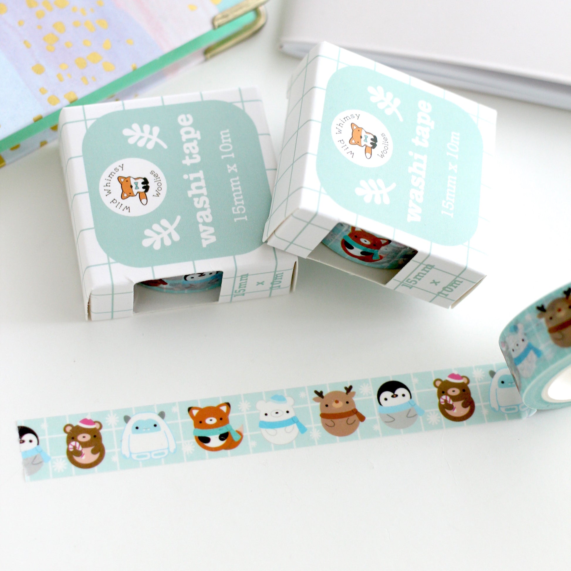 Ruban Washi de Noël. Yétis, renards, ours, rennes et pingouins