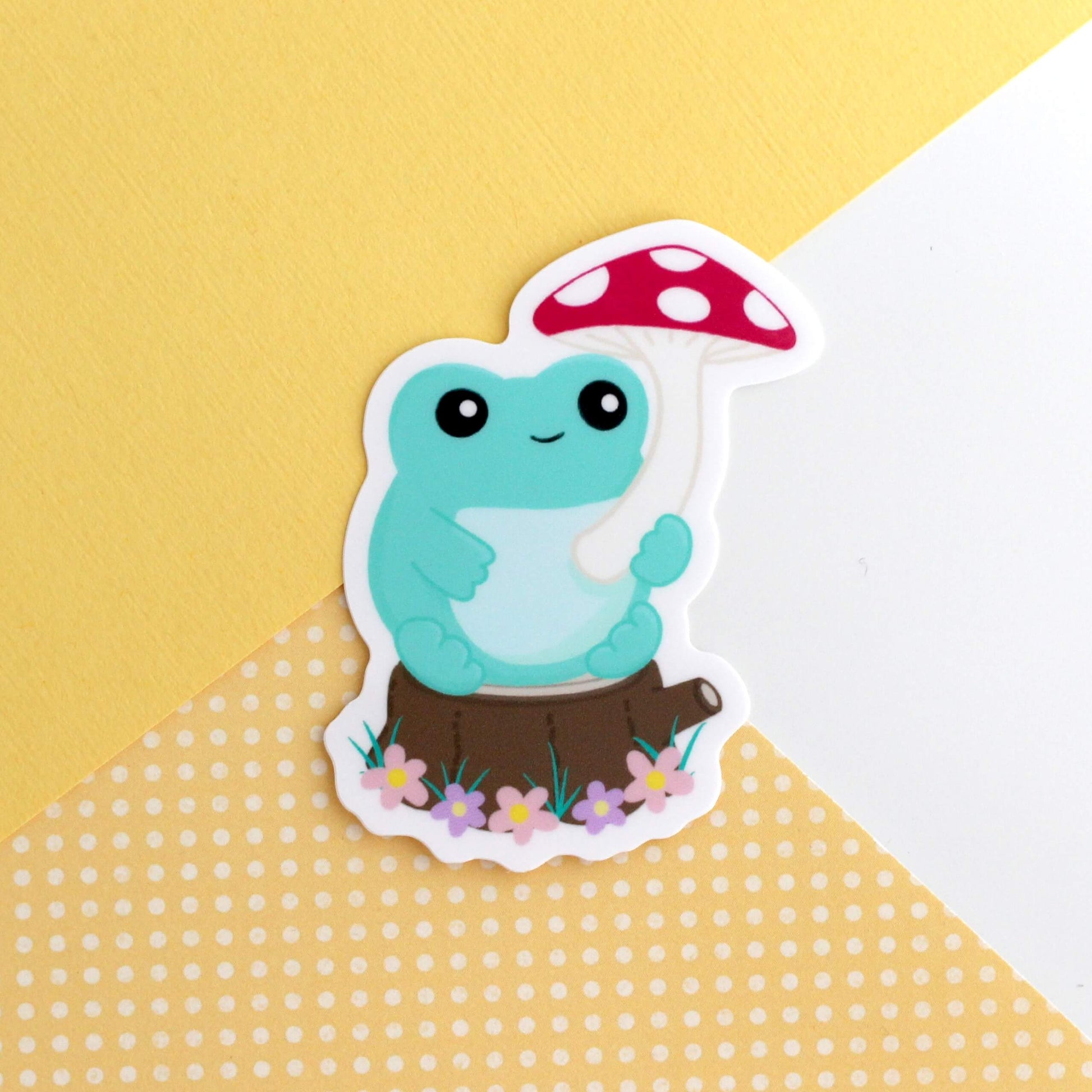 Frog with Mushroom Umbrella Vinyl Sticker - Cottagecore Frog Stationery