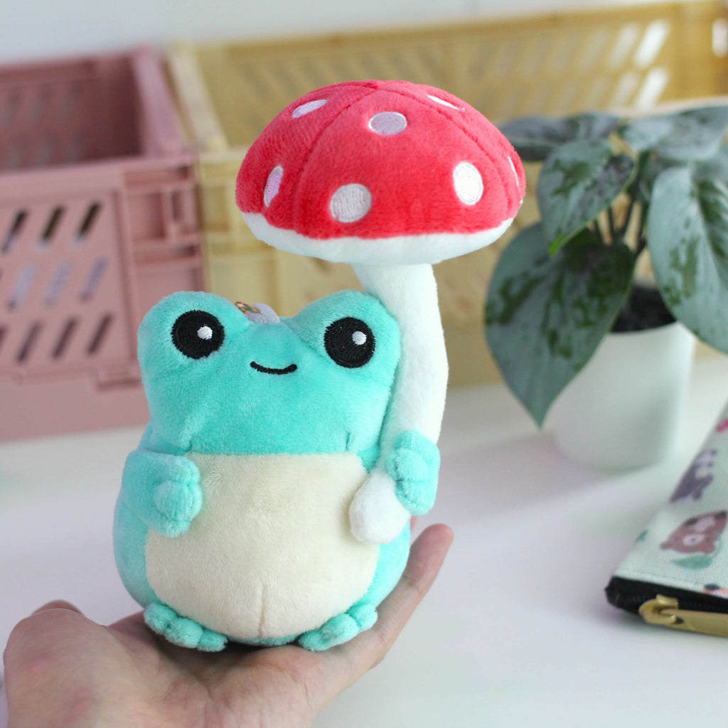 Porte-clés en peluche grenouille champignon