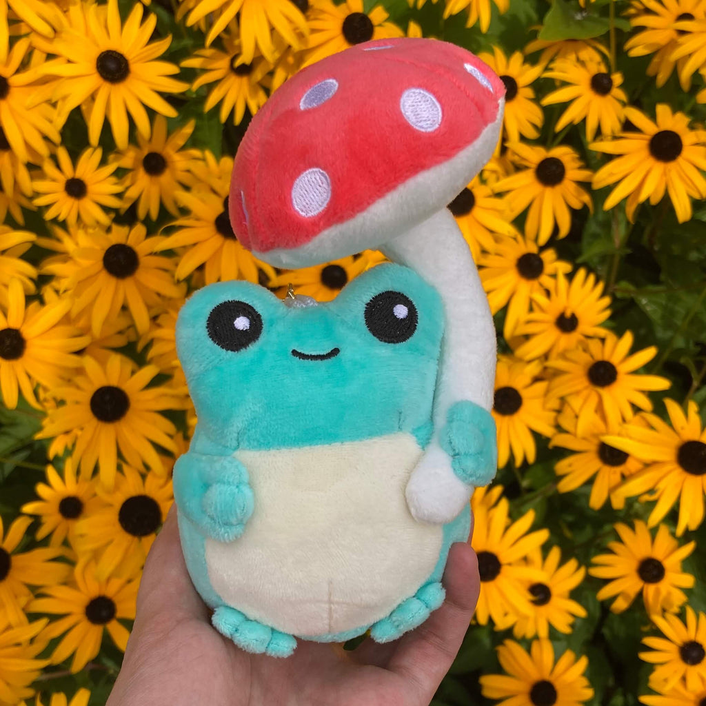 Porte-clés en peluche grenouille champignon