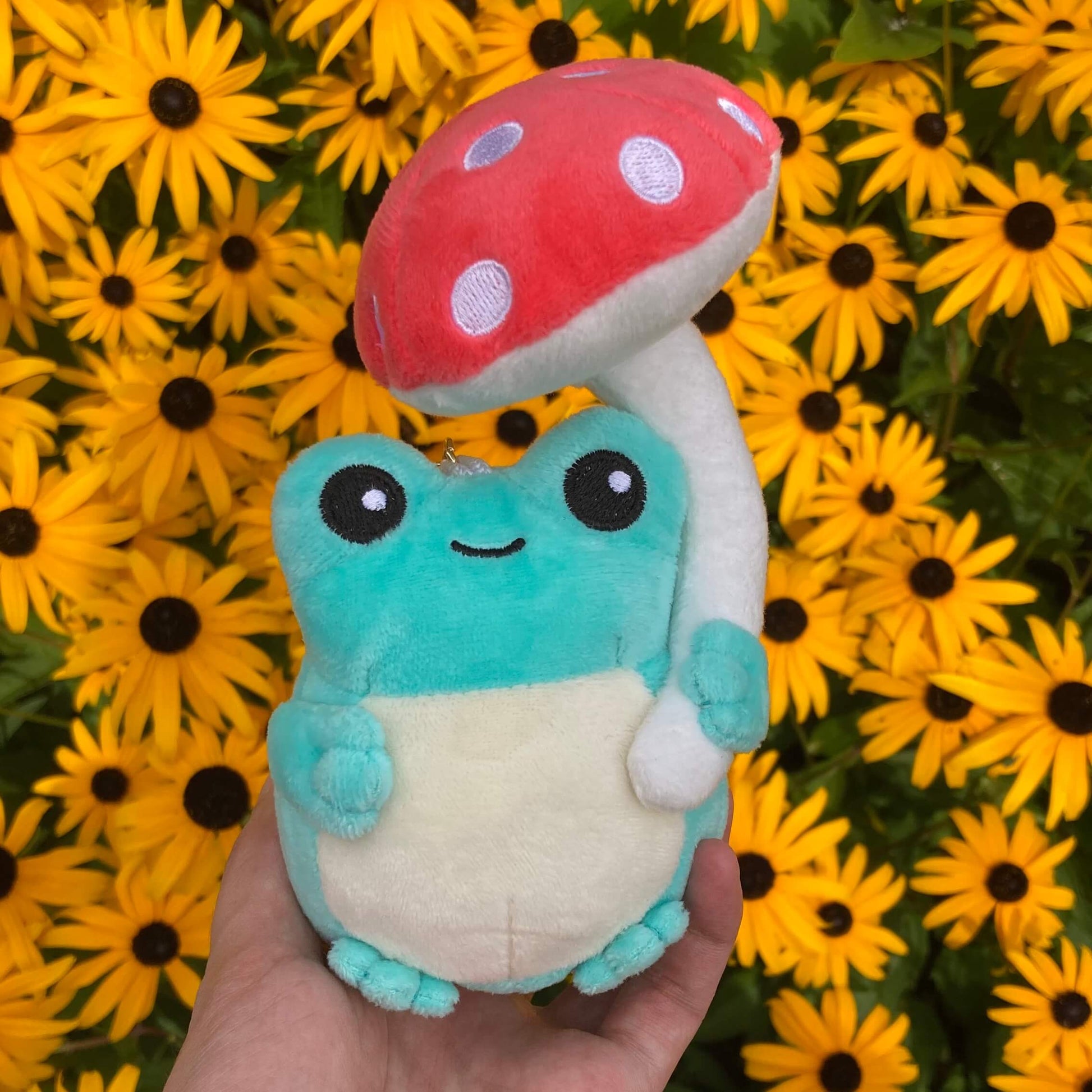 Porte-clés en peluche grenouille champignon