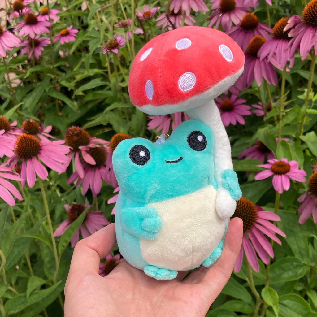 Porte-clés en peluche grenouille champignon