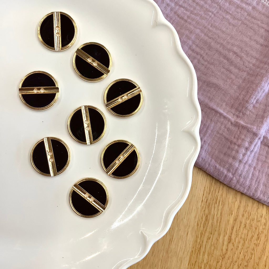 Elan ; Bouton à 2 trous, noir et or, 25 mm