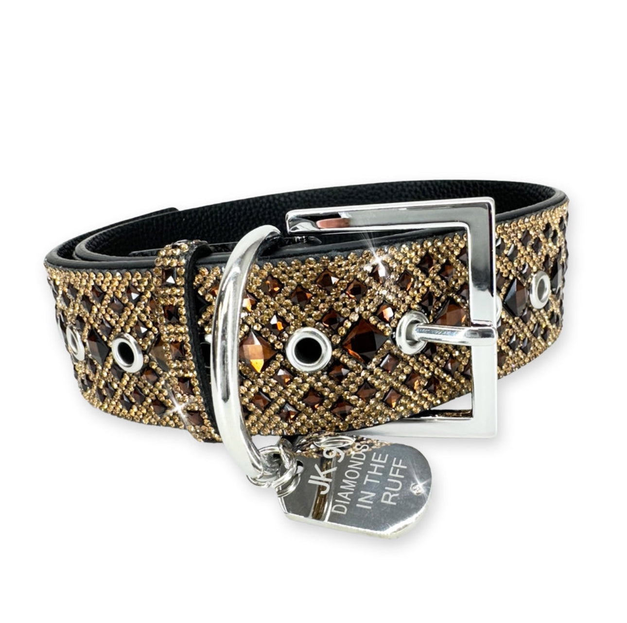 Luxury Chocolate Brown Print Dog Collar – Silver Hardware | Soft Vegan Leather, Adjustable Sizes