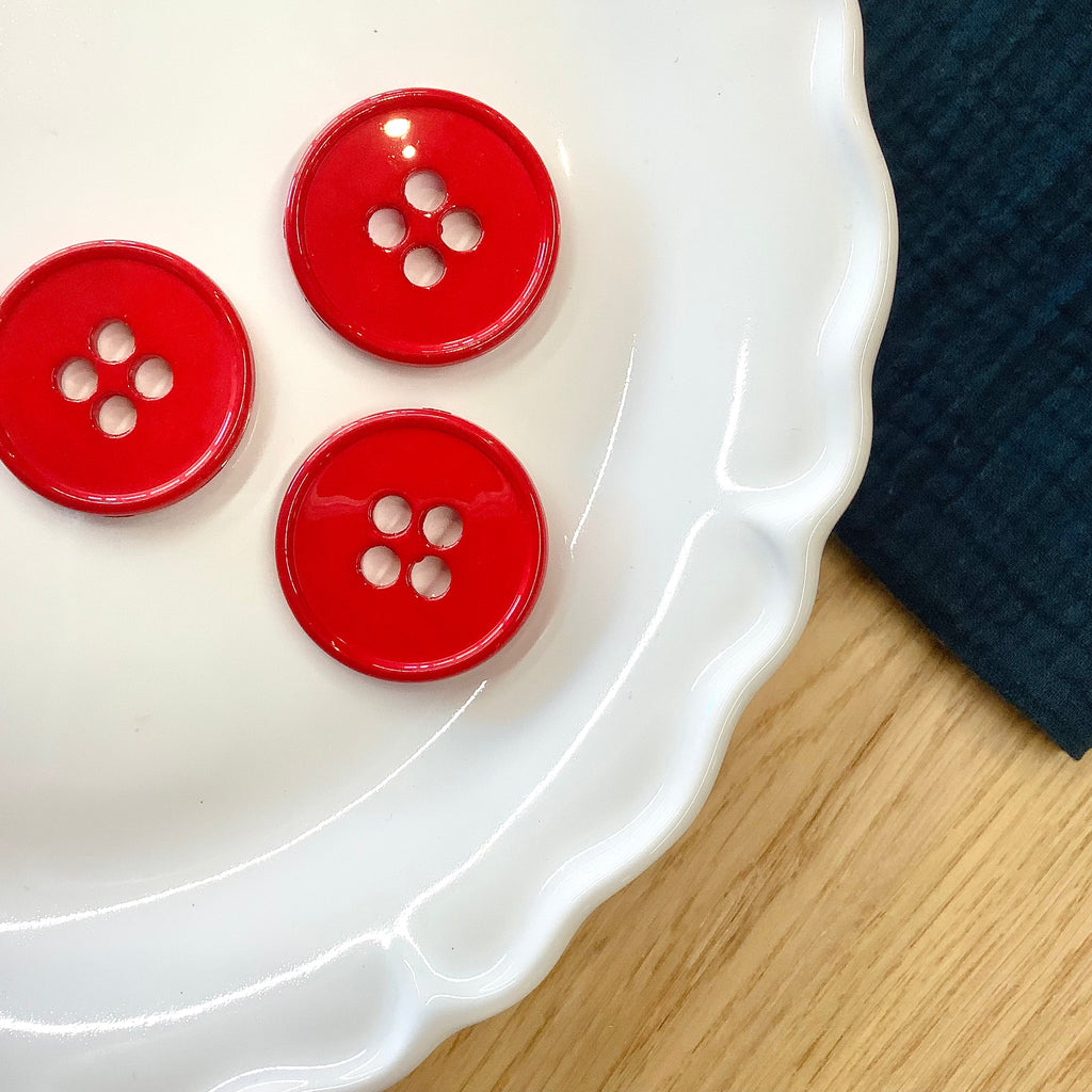 Elan ; Bouton 4 trous, rouge, 34 mm