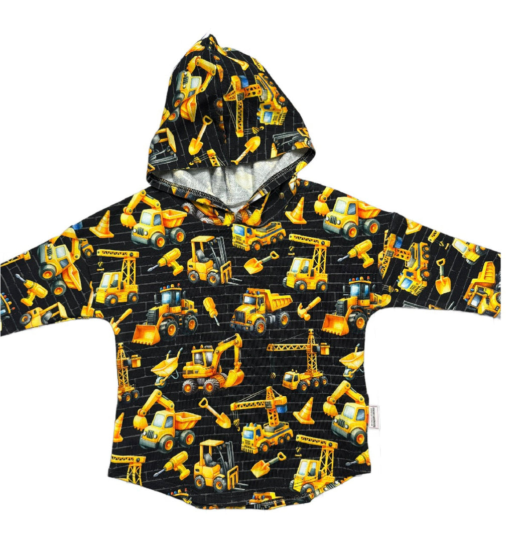 Black and Gold Construction Vehicles Print Hooded T-shirt