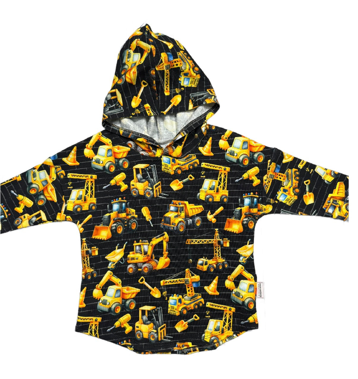 Black and Gold Construction Vehicles Print Hooded T-shirt