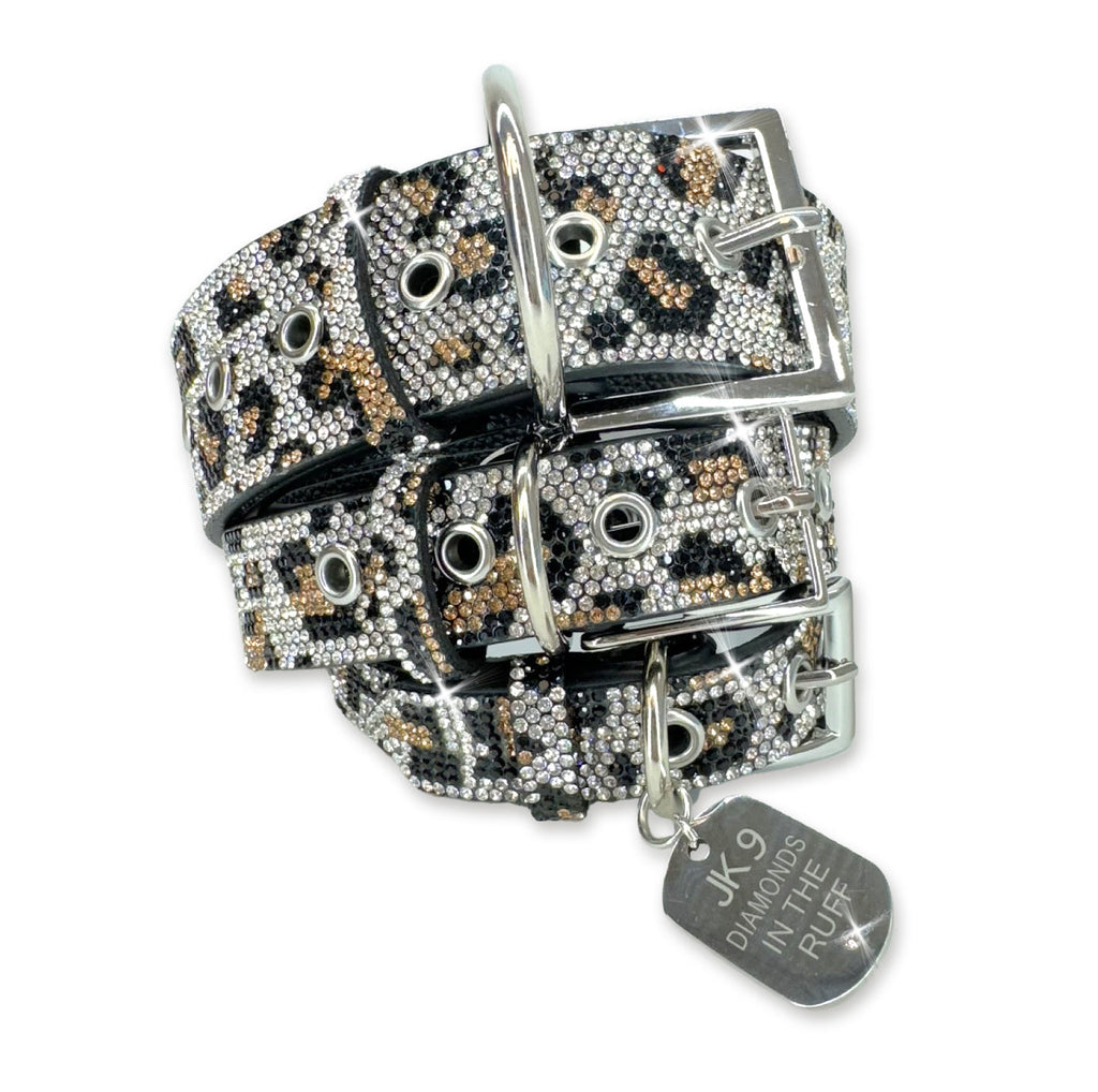 Luxury Leopard Print Dog Collar – Silver Hardware | Soft Vegan Leather, Adjustable Sizes