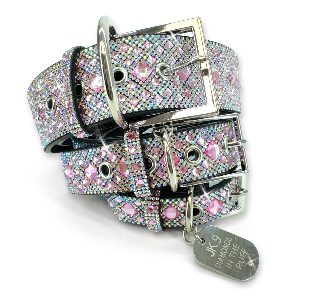 Luxury Baby Pink Print Dog Collar – Silver Hardware | Soft Vegan Leather, Adjustable Sizes