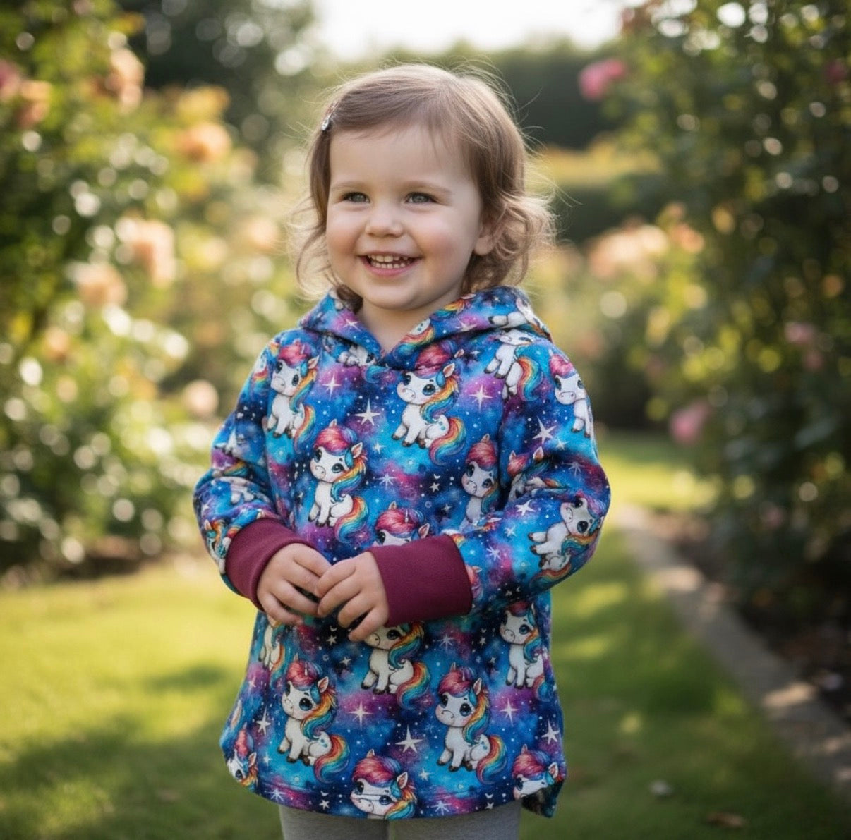 Blue Unicorn Print Hooded T-shirt