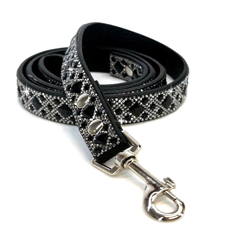 Luxury Black Hematite Dog Leash – Silver Hardware | Soft Vegan Leather, 42” Length with 360° Clip
