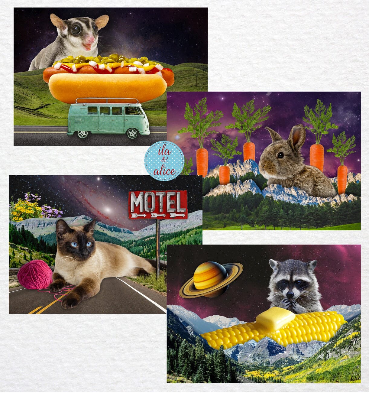 Funny Sci Fi Animals in Surreal Collage Art Postcards