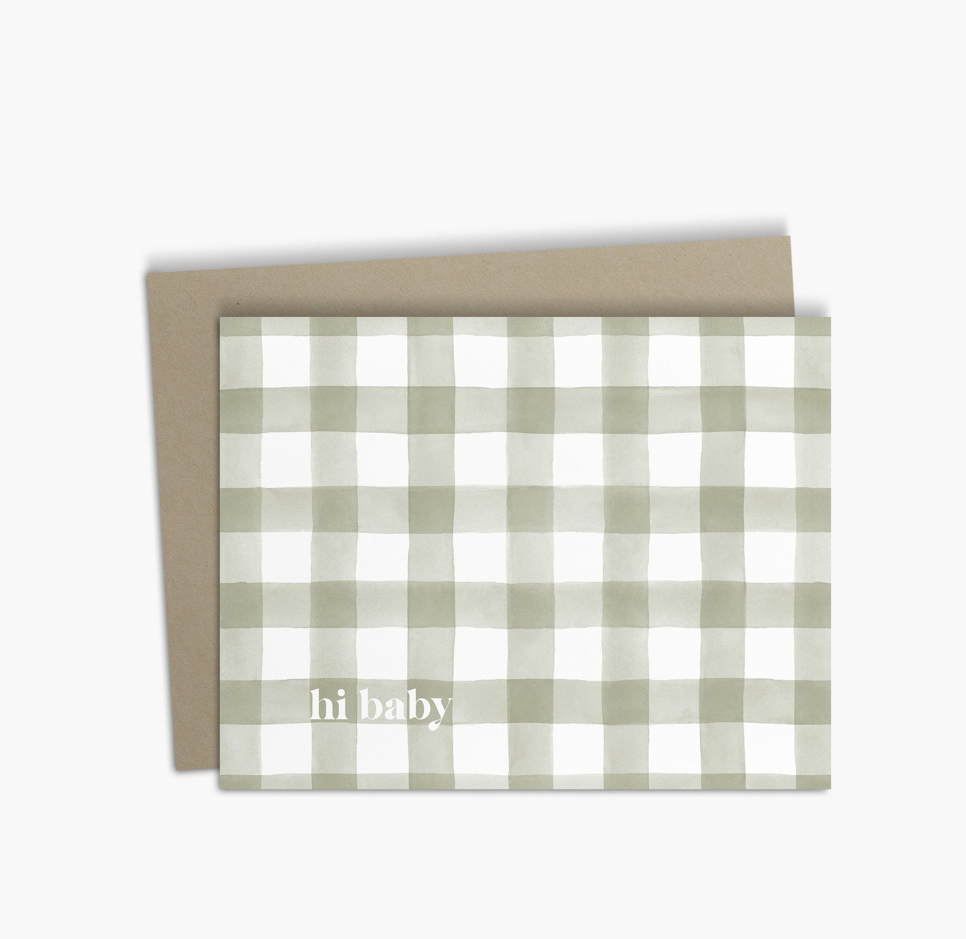 Carte de vœux « Bonjour bébé » | Carte de naissance à carreaux verts