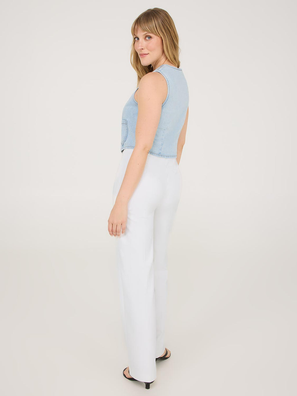 Gilet en jean à poches plaquées