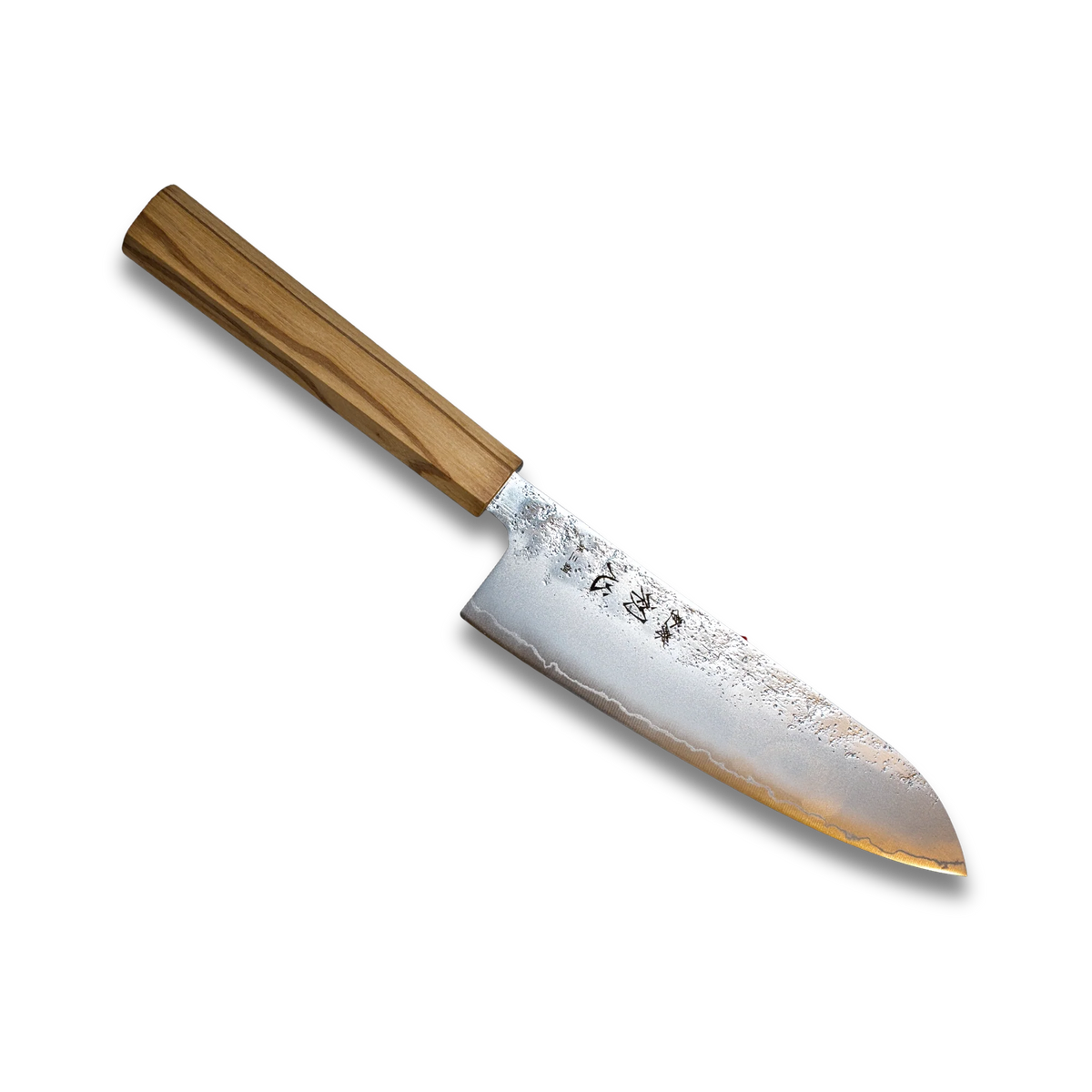 Santoku Ginrie Silver 3 couches Nashiji 170 mm avec manche en bois d'olivier