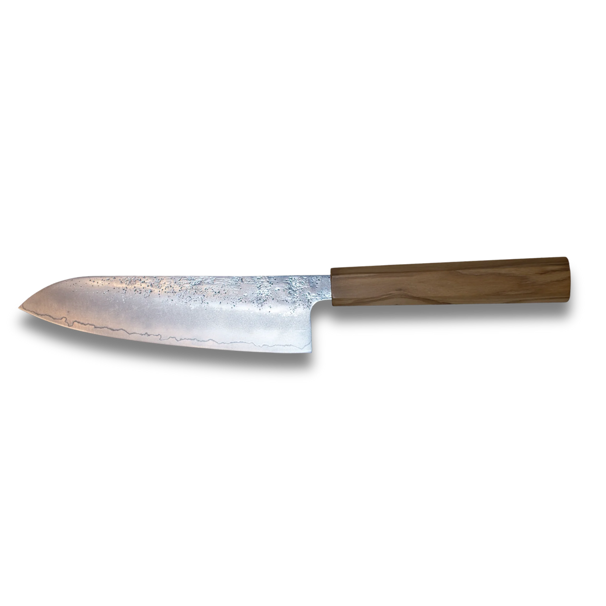 Santoku Ginrie Silver 3 couches Nashiji 170 mm avec manche en bois d'olivier