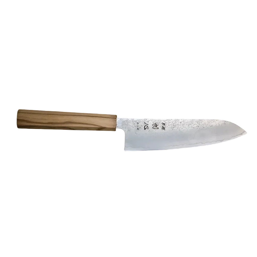 Santoku Ginrie Silver 3 couches Nashiji 170 mm avec manche en bois d'olivier