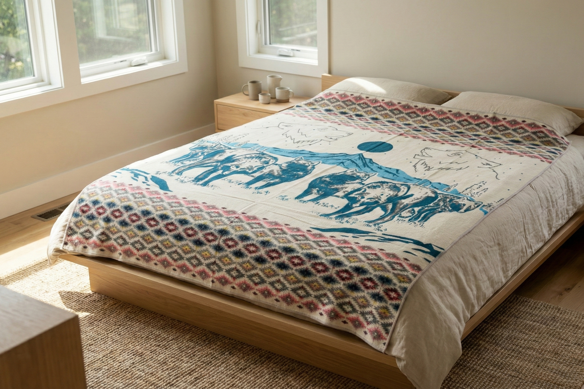 OLDTRIBES™ Whispering Wolf Moon Alpaca Blanket