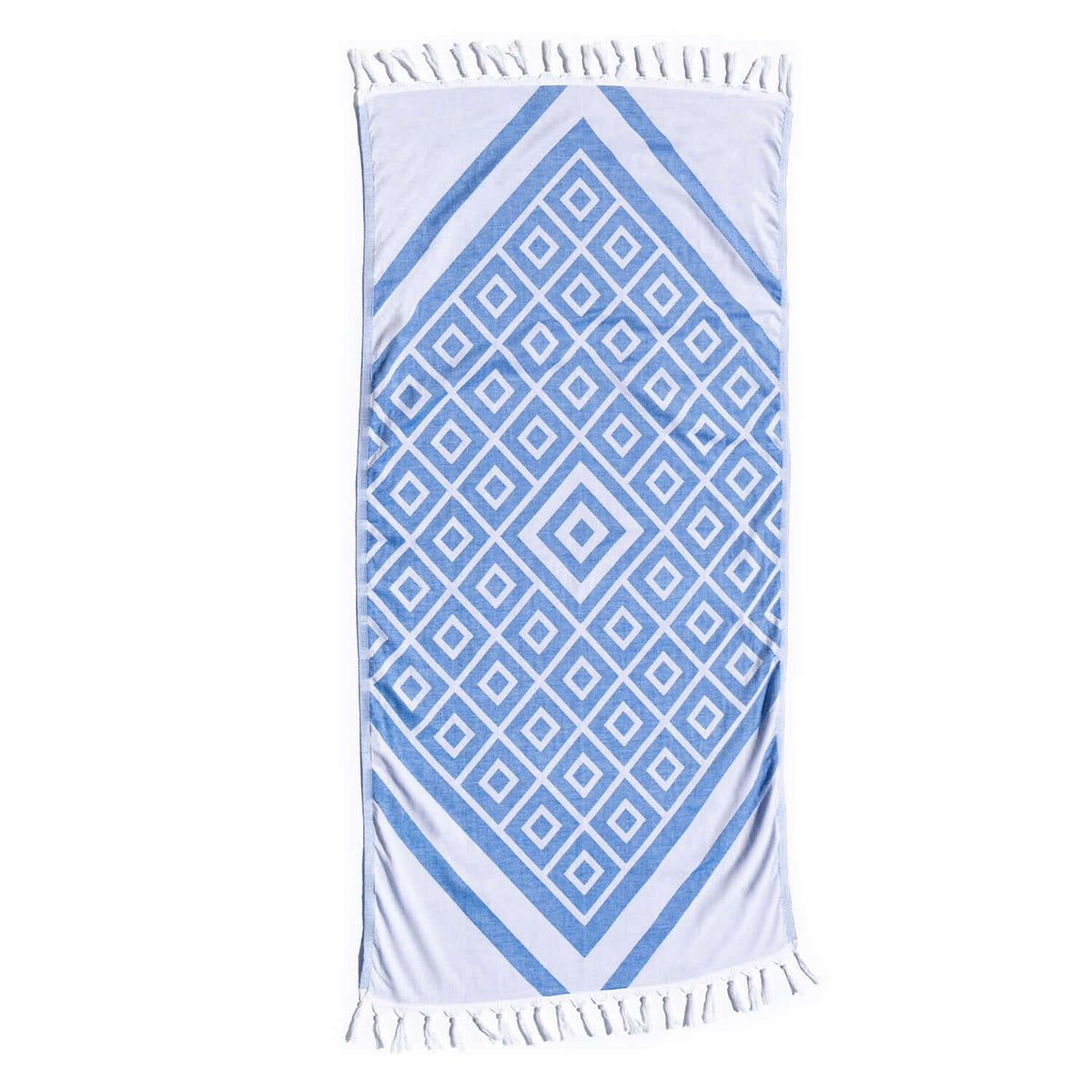 Everyday Luxury Turkish Body Towel in Blue & White Geometric Diamonds