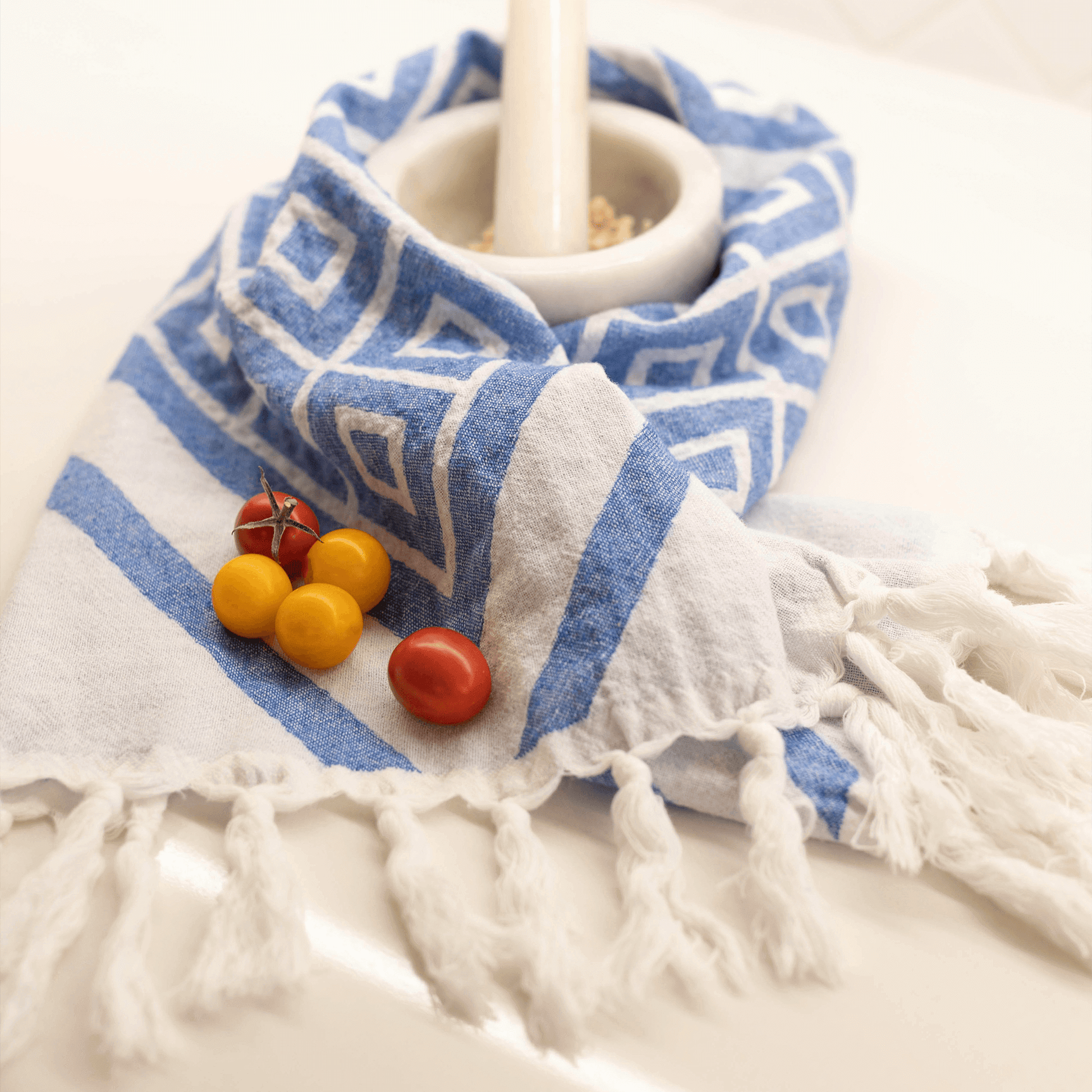 Turkish Towels Canada | Hand Towel | Blue + White