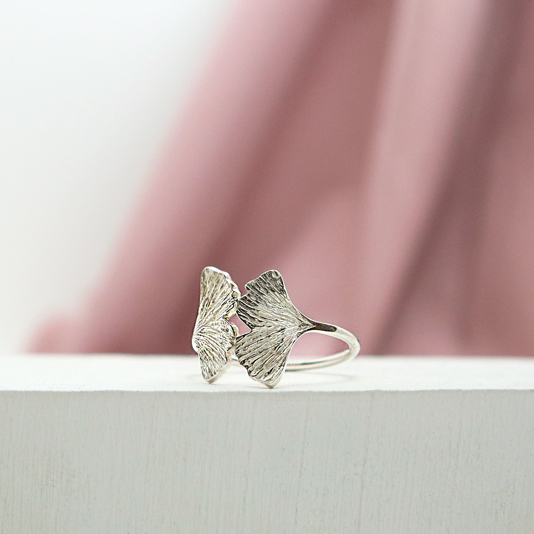 ginkgo leaves, nature jewellery, leaf rings, silver textured ring, pretty leaf ring, textured leaf jewelry