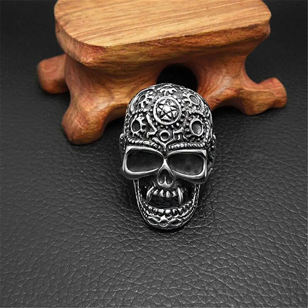 GoSteel Men's Gearhead Skull Ring