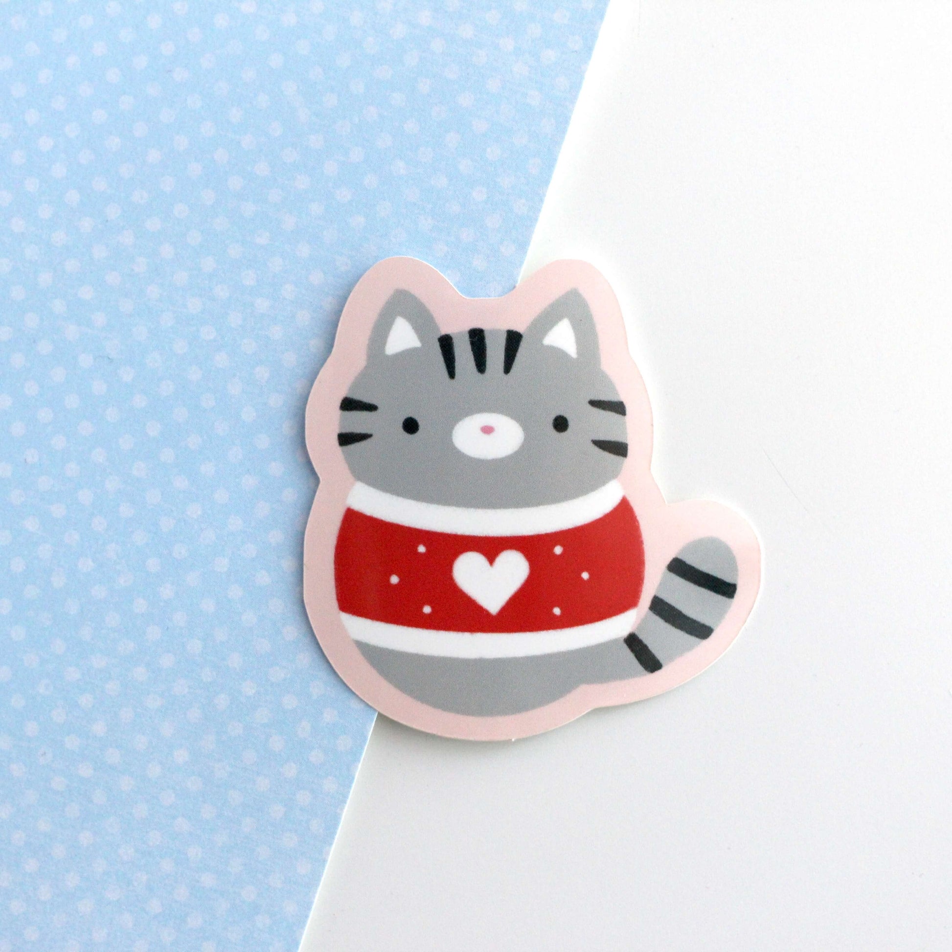 Christmas Sweater Cats Glossy Vinyl Stickers - Orange and Grey Tabby Cat Decals