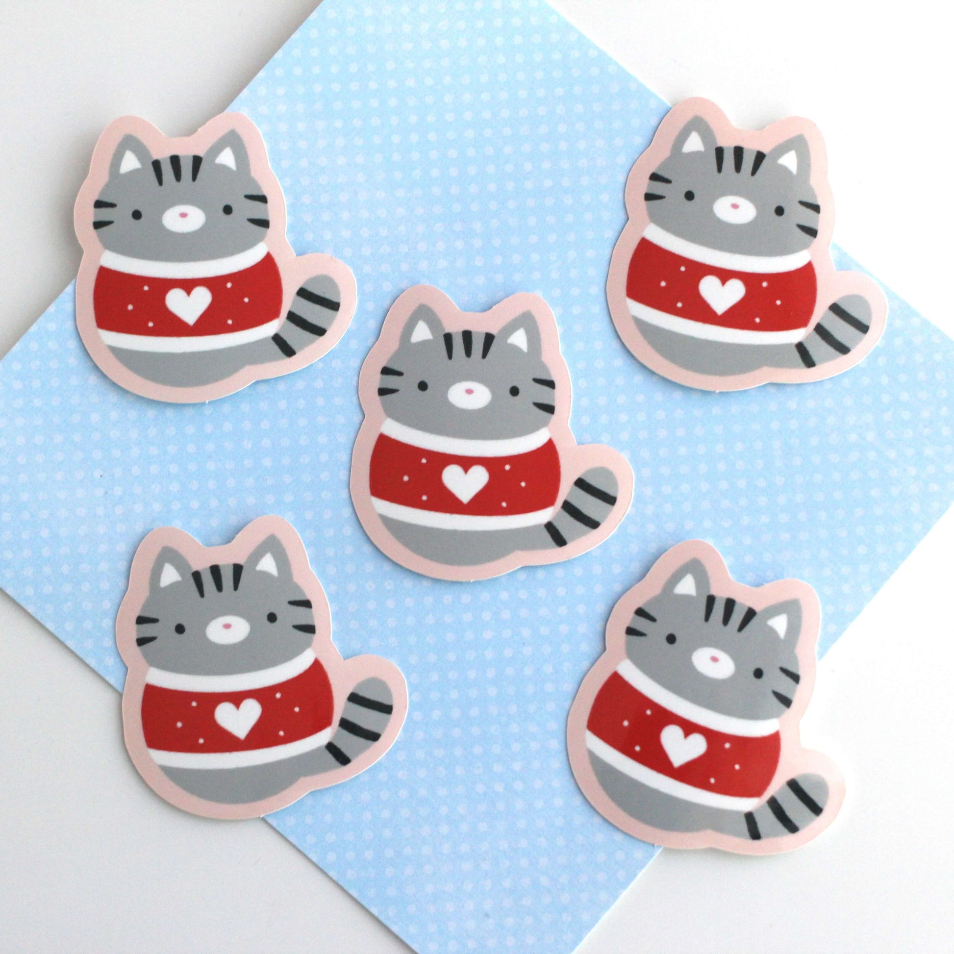 Christmas Sweater Cats Glossy Vinyl Stickers - Orange and Grey Tabby Cat Decals