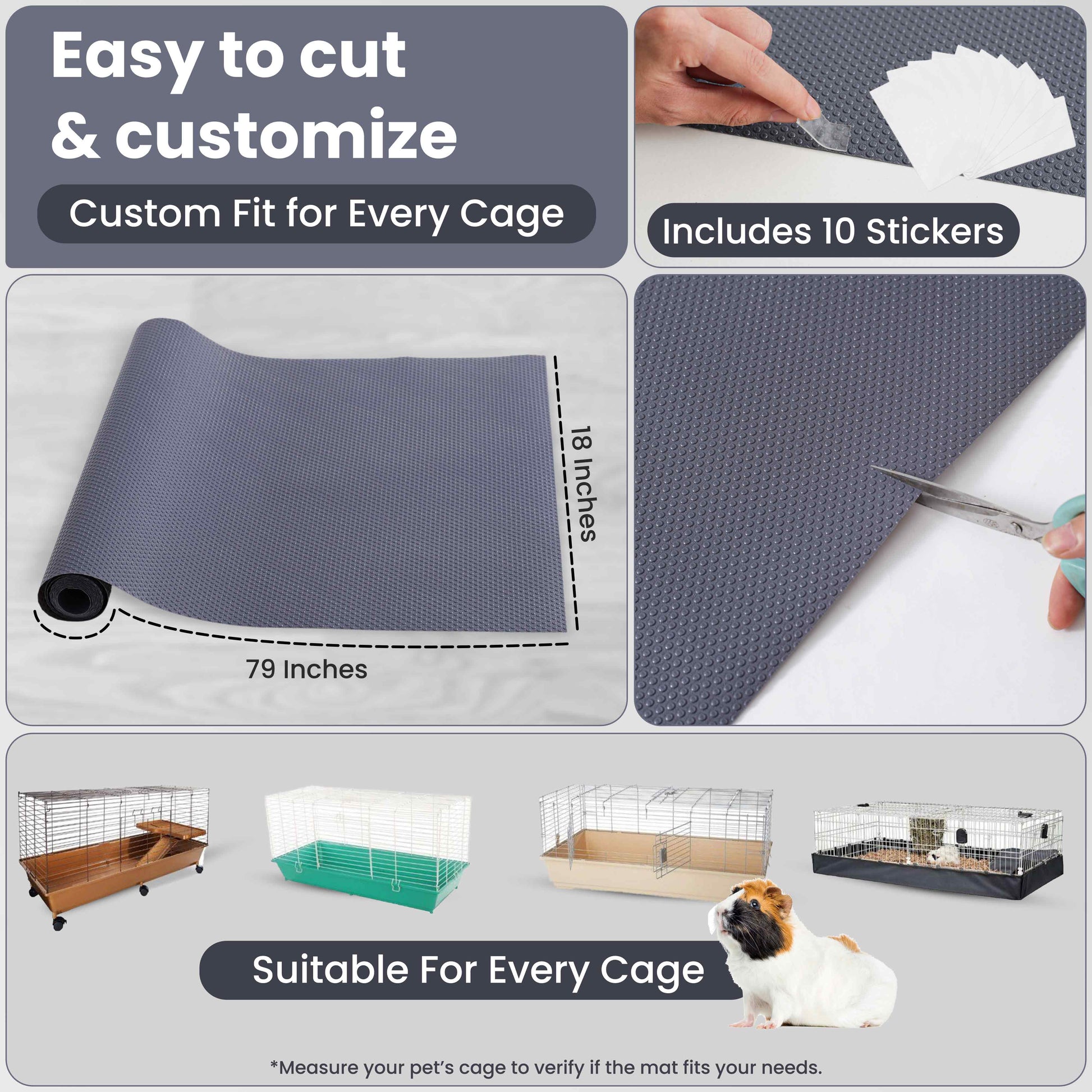 Tapis de cage polyvalent en EVA pour lapins, cochons d'Inde et reptiles, facile à découper, 45,7 cm x 200 cm
